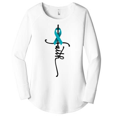 Ovarian Cancer Faith Ovarian Cancer Awareness Support Women's Perfect Tri Tunic Long Sleeve Shirt