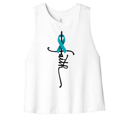 Ovarian Cancer Faith Ovarian Cancer Awareness Support Women's Racerback Cropped Tank