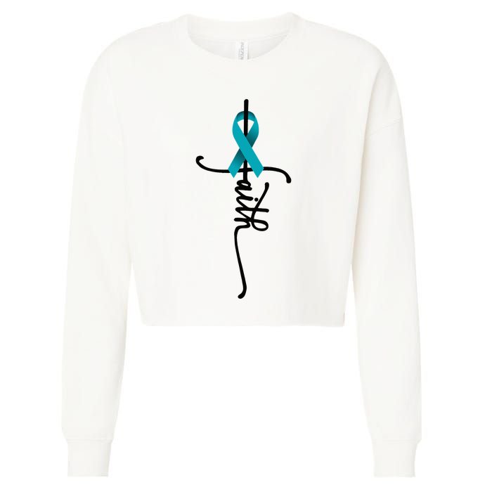 Ovarian Cancer Faith Ovarian Cancer Awareness Support Cropped Pullover Crew