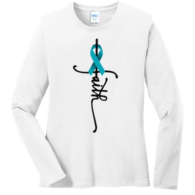 Ovarian Cancer Faith Ovarian Cancer Awareness Support Ladies Long Sleeve Shirt