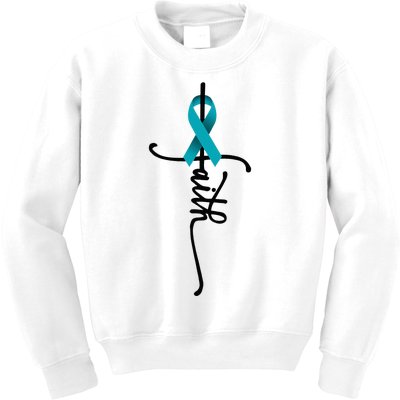 Ovarian Cancer Faith Ovarian Cancer Awareness Support Kids Sweatshirt