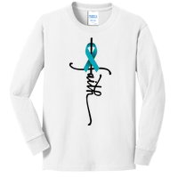 Ovarian Cancer Faith Ovarian Cancer Awareness Support Kids Long Sleeve Shirt