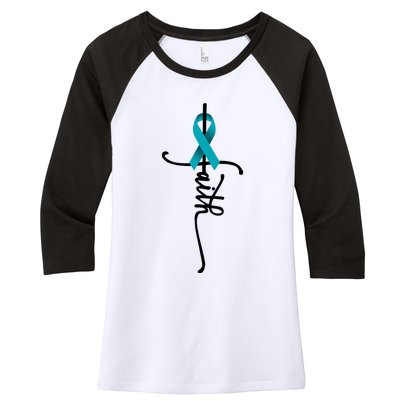 Ovarian Cancer Faith Ovarian Cancer Awareness Support Women's Tri-Blend 3/4-Sleeve Raglan Shirt