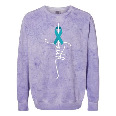 Ovarian Cancer Faith Ovarian Cancer Awareness Colorblast Crewneck Sweatshirt