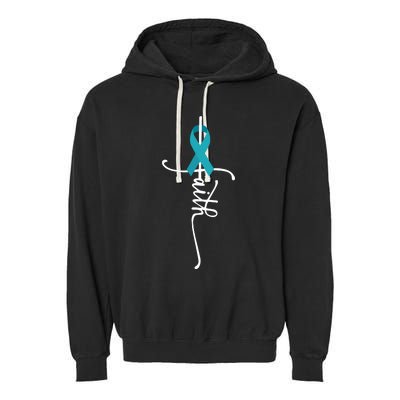 Ovarian Cancer Faith Ovarian Cancer Awareness Garment-Dyed Fleece Hoodie