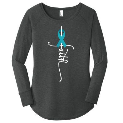 Ovarian Cancer Faith Ovarian Cancer Awareness Women's Perfect Tri Tunic Long Sleeve Shirt