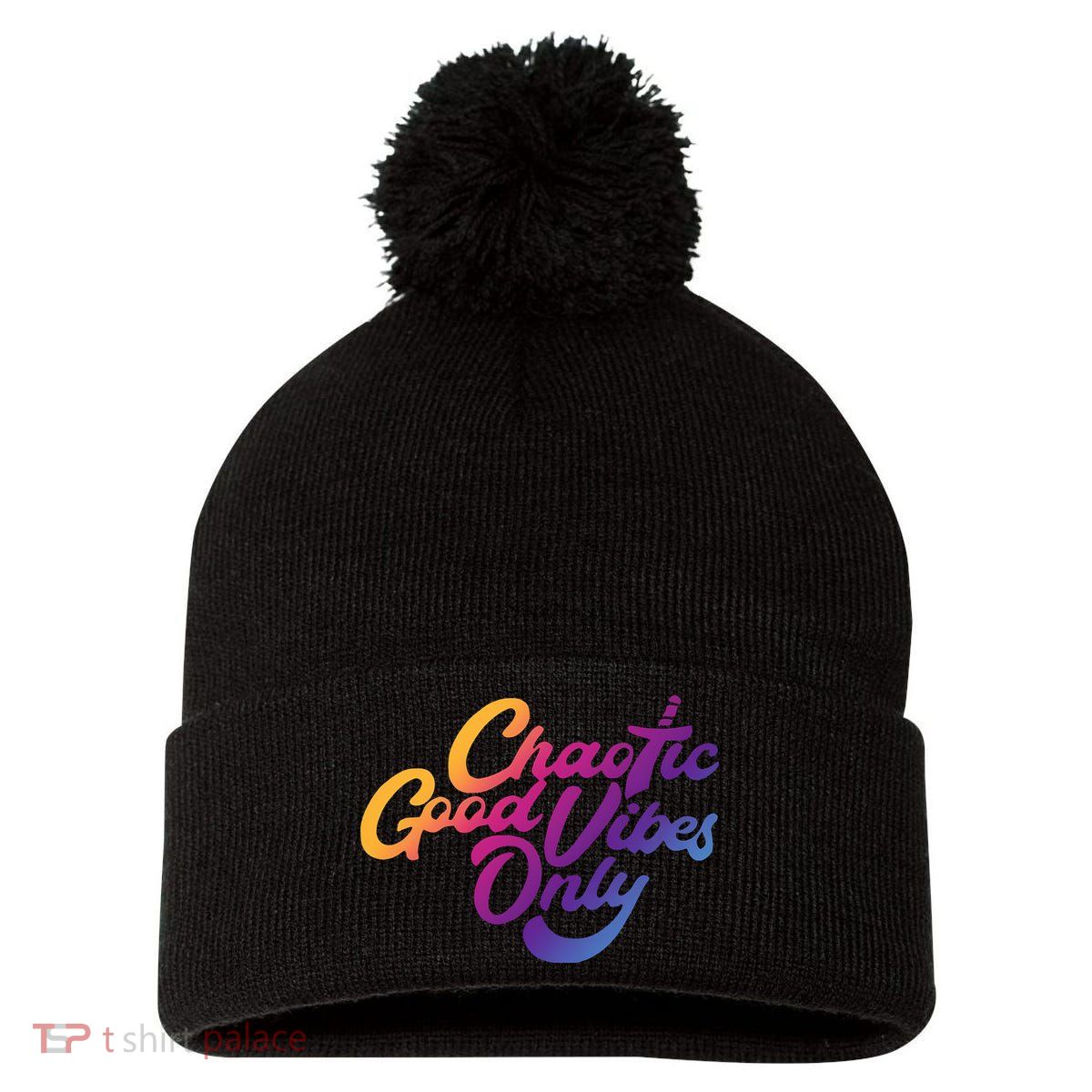 Outsidexbox Chaotic Good Vibes Only Pom Pom 12in Knit Beanie