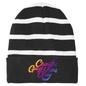 Outsidexbox Chaotic Good Vibes Only Striped Beanie with Solid Band