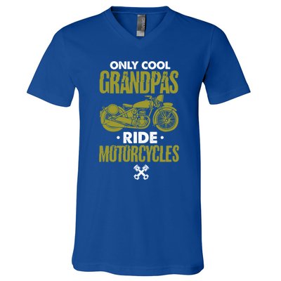 Only Cool Grandpas Ride Motorcycles Grandpa Fathers Day Gift V-Neck T-Shirt