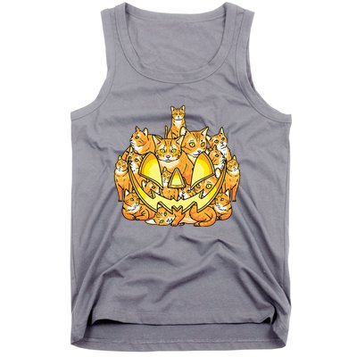 Orange Cats Halloween Jack O Lantern Scary Pumpkin Tank Top