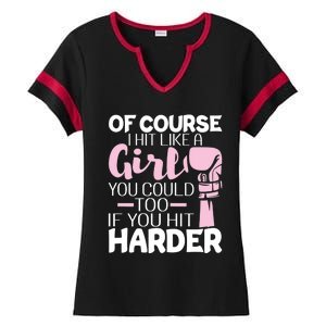 Of Course I Hit Like A Girl Boxing Kickboxer Gym Boxer Ladies Halftime Notch Neck Tee