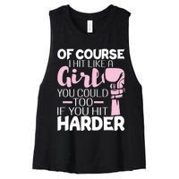 Of Course I Hit Like A Girl Boxing Kickboxer Gym Boxer Women's Racerback Cropped Tank