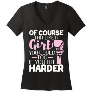 Of Course I Hit Like A Girl Boxing Kickboxer Gym Boxer Women's V-Neck T-Shirt