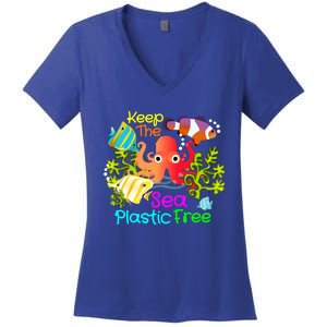 Ocean Conservation Keep The Sea Plastic Free Earth Day Gift Meaningful Gift Women's V-Neck T-Shirt