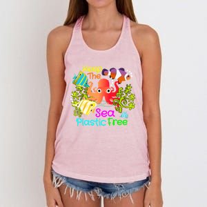 Ocean Conservation Keep The Sea Plastic Free Earth Day Gift Meaningful Gift Women's Knotted Racerback Tank