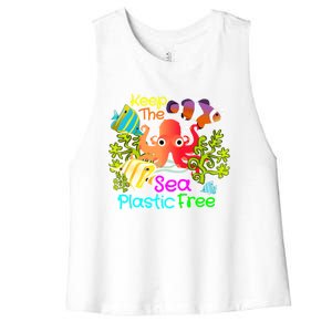 Ocean Conservation Keep The Sea Plastic Free Earth Day Gift Meaningful Gift Women's Racerback Cropped Tank