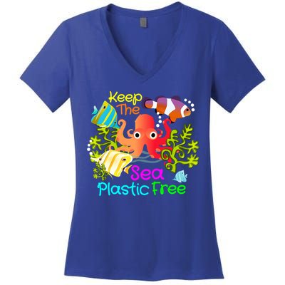 Ocean Conservation Keep The Sea Plastic Free Earth Day Gift Meaningful Gift Women's V-Neck T-Shirt
