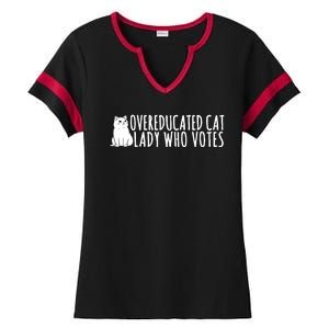 Overeducated Cat Lady Who Votes Kamala Harris 2024 Ladies Halftime Notch Neck Tee