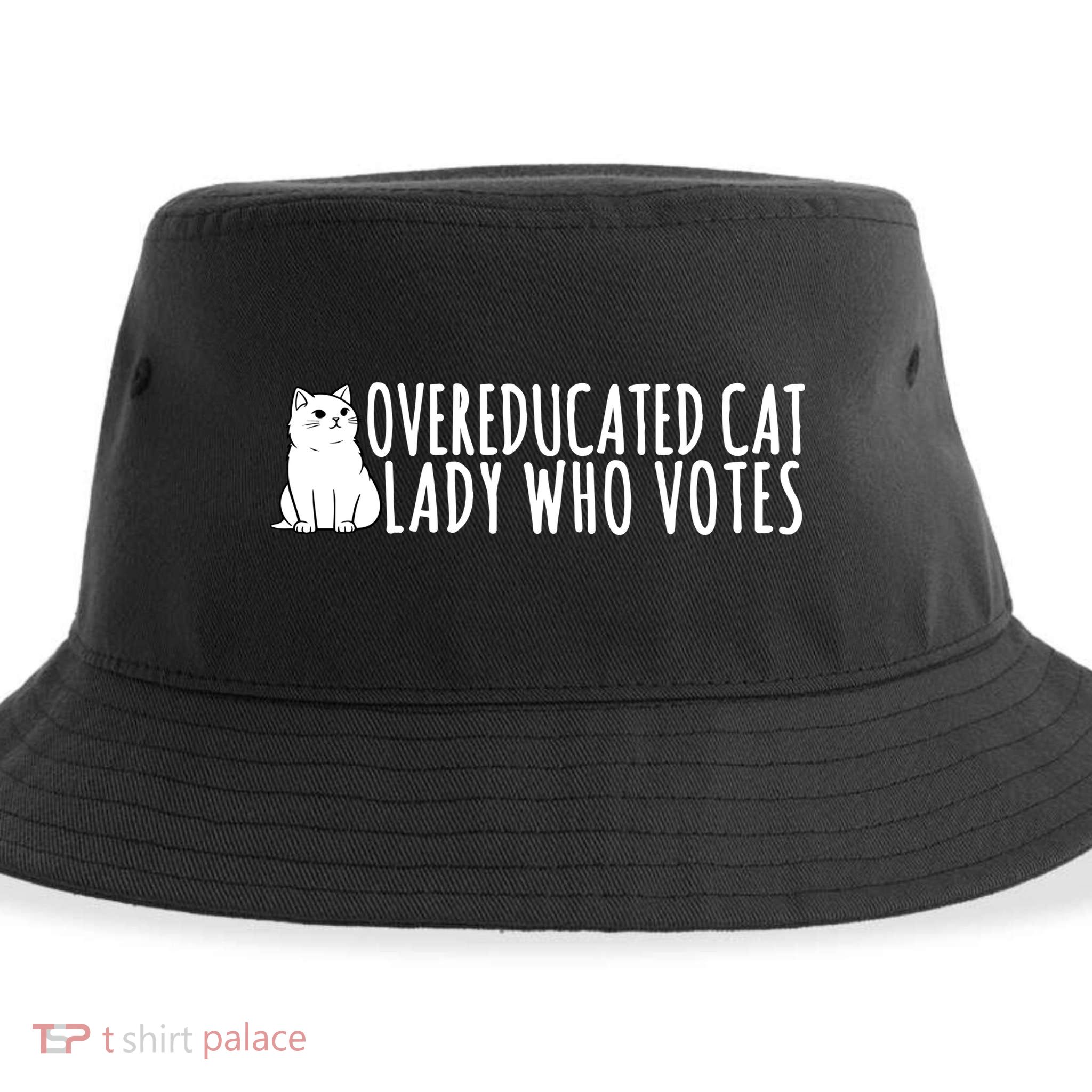 Overeducated Cat Lady Who Votes Kamala Harris 2024 Sustainable Bucket Hat