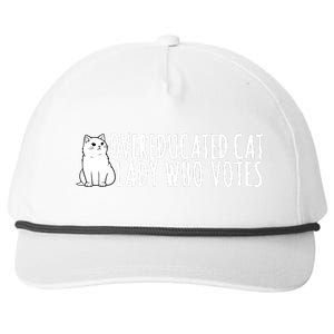 Overeducated Cat Lady Who Votes Kamala Harris 2024 Snapback Five-Panel Rope Hat