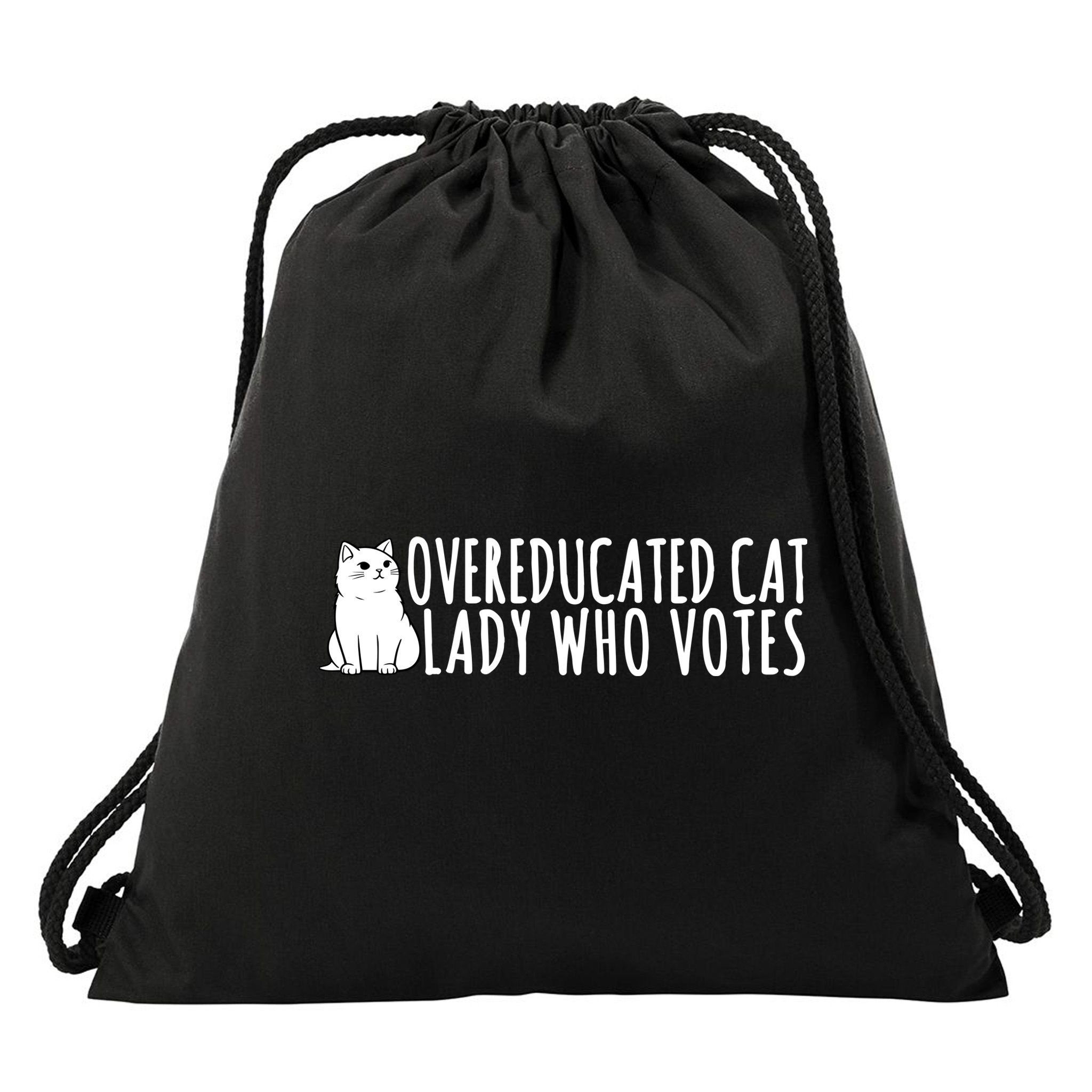 Overeducated Cat Lady Who Votes Kamala Harris 2024 Drawstring Bag