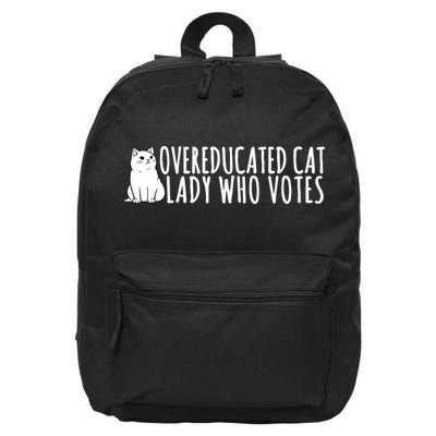 Overeducated Cat Lady Who Votes Kamala Harris 2024 16 in Basic Backpack