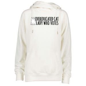 Overeducated Cat Lady Who Votes Kamala Harris 2024 Womens Funnel Neck Pullover Hood