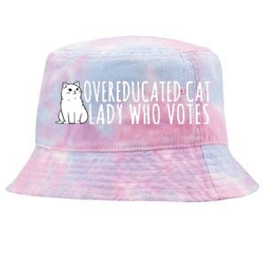 Overeducated Cat Lady Who Votes Kamala Harris 2024 Tie-Dyed Bucket Hat