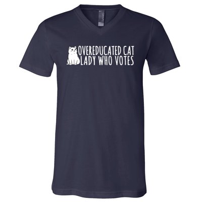 Overeducated Cat Lady Who Votes Kamala Harris 2024 V-Neck T-Shirt