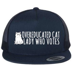 Overeducated Cat Lady Who Votes Kamala Harris 2024 Flat Bill Trucker Hat