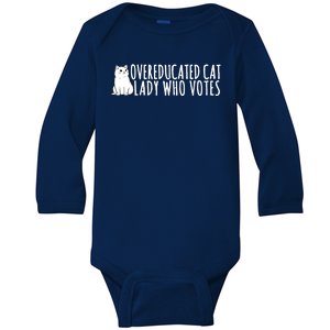 Overeducated Cat Lady Who Votes Kamala Harris 2024 Baby Long Sleeve Bodysuit