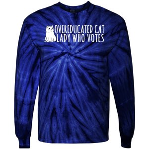 Overeducated Cat Lady Who Votes Kamala Harris 2024 Tie-Dye Long Sleeve Shirt