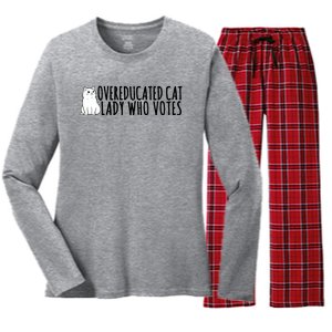 Overeducated Cat Lady Who Votes Kamala Harris 2024 Women's Long Sleeve Flannel Pajama Set 