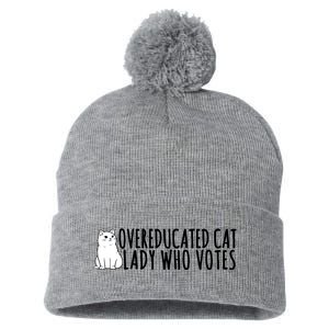 Overeducated Cat Lady Who Votes Kamala Harris 2024 Pom Pom 12in Knit Beanie