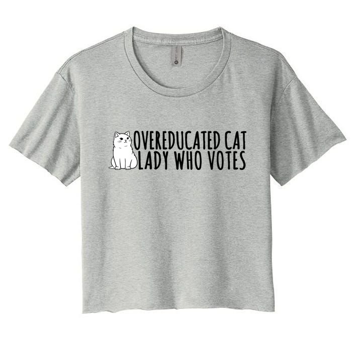 Overeducated Cat Lady Who Votes Kamala Harris 2024 Women's Crop Top Tee