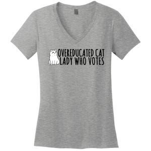 Overeducated Cat Lady Who Votes Kamala Harris 2024 Women's V-Neck T-Shirt