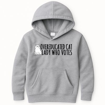 Overeducated Cat Lady Who Votes Kamala Harris 2024 Kids Hoodie