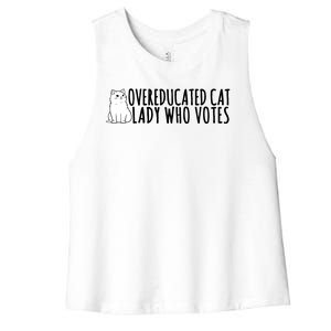 Overeducated Cat Lady Who Votes Kamala Harris 2024 Women's Racerback Cropped Tank