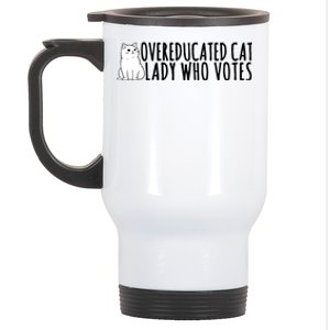 Overeducated Cat Lady Who Votes Kamala Harris 2024 Stainless Steel Travel Mug