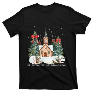 Oh Come Let Us Adore Him Jesus Christmas Christian Coquette T-Shirt