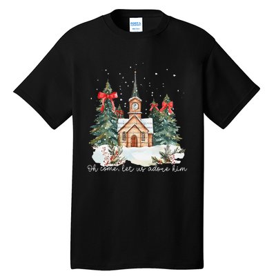 Oh Come Let Us Adore Him Jesus Christmas Christian Coquette Tall T-Shirt