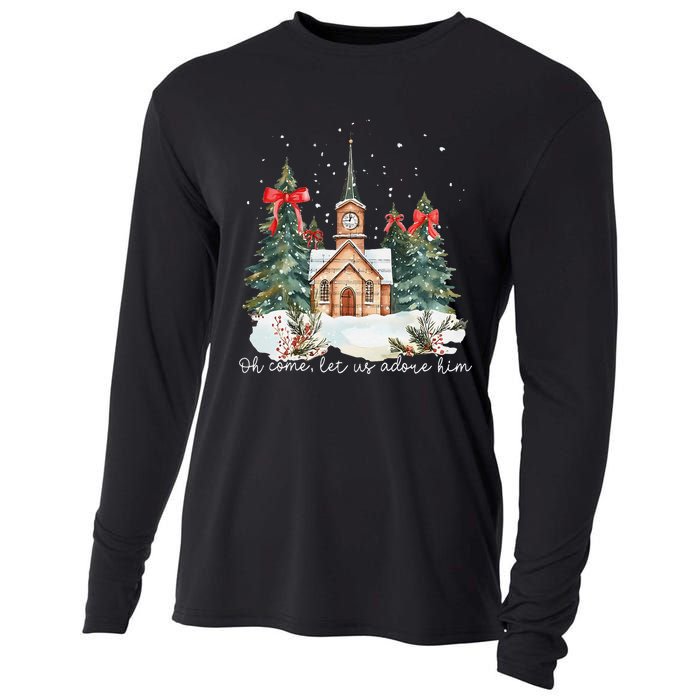 Oh Come Let Us Adore Him Jesus Christmas Christian Coquette Cooling Performance Long Sleeve Crew