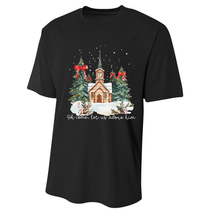 Oh Come Let Us Adore Him Jesus Christmas Christian Coquette Performance Sprint T-Shirt