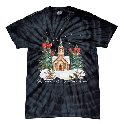 Oh Come Let Us Adore Him Jesus Christmas Christian Coquette Tie-Dye T-Shirt