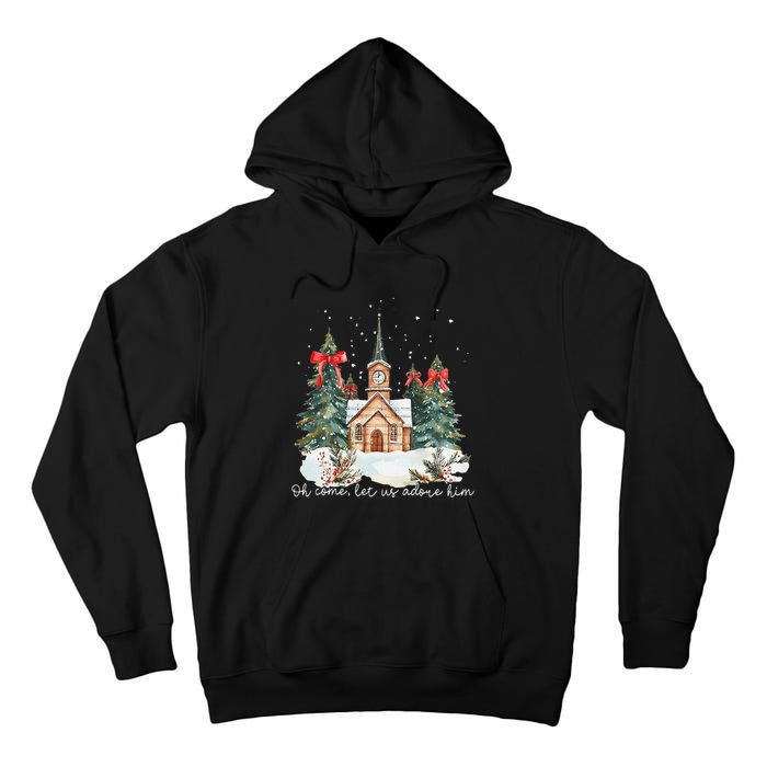 Oh Come Let Us Adore Him Jesus Christmas Christian Coquette Tall Hoodie