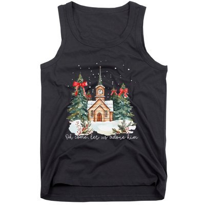 Oh Come Let Us Adore Him Jesus Christmas Christian Coquette Tank Top