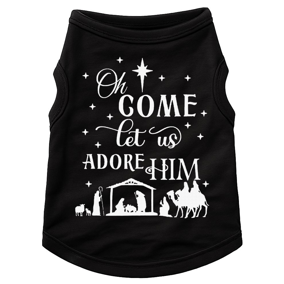 Oh Come Let Us Adore Him Christian Nativity Vintage Xmas Doggie Tank