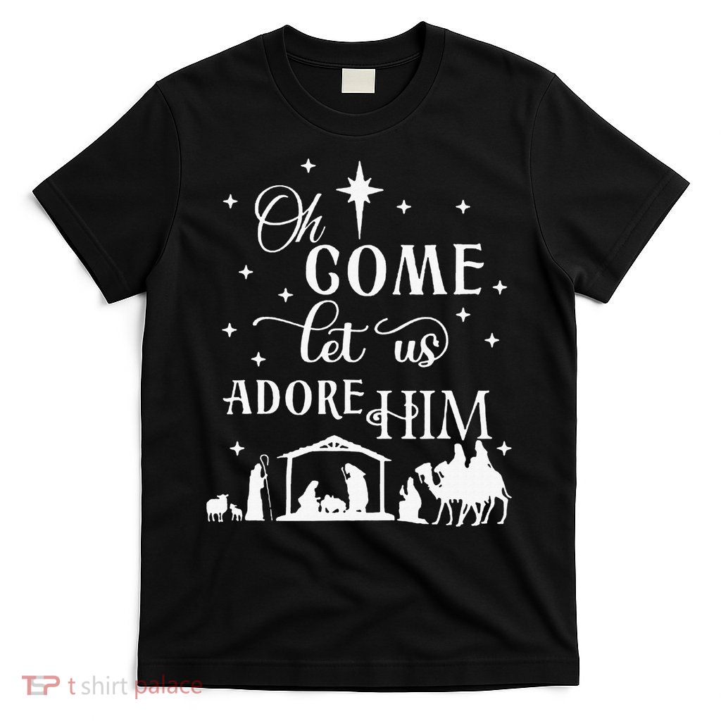 Oh Come Let Us Adore Him Christian Nativity Vintage Xmas T-Shirt