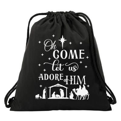 Oh Come Let Us Adore Him Christian Nativity Vintage Xmas Drawstring Bag