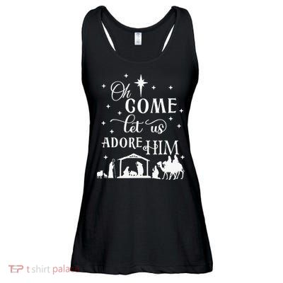 Oh Come Let Us Adore Him Christian Nativity Vintage Xmas Ladies Essential Flowy Tank